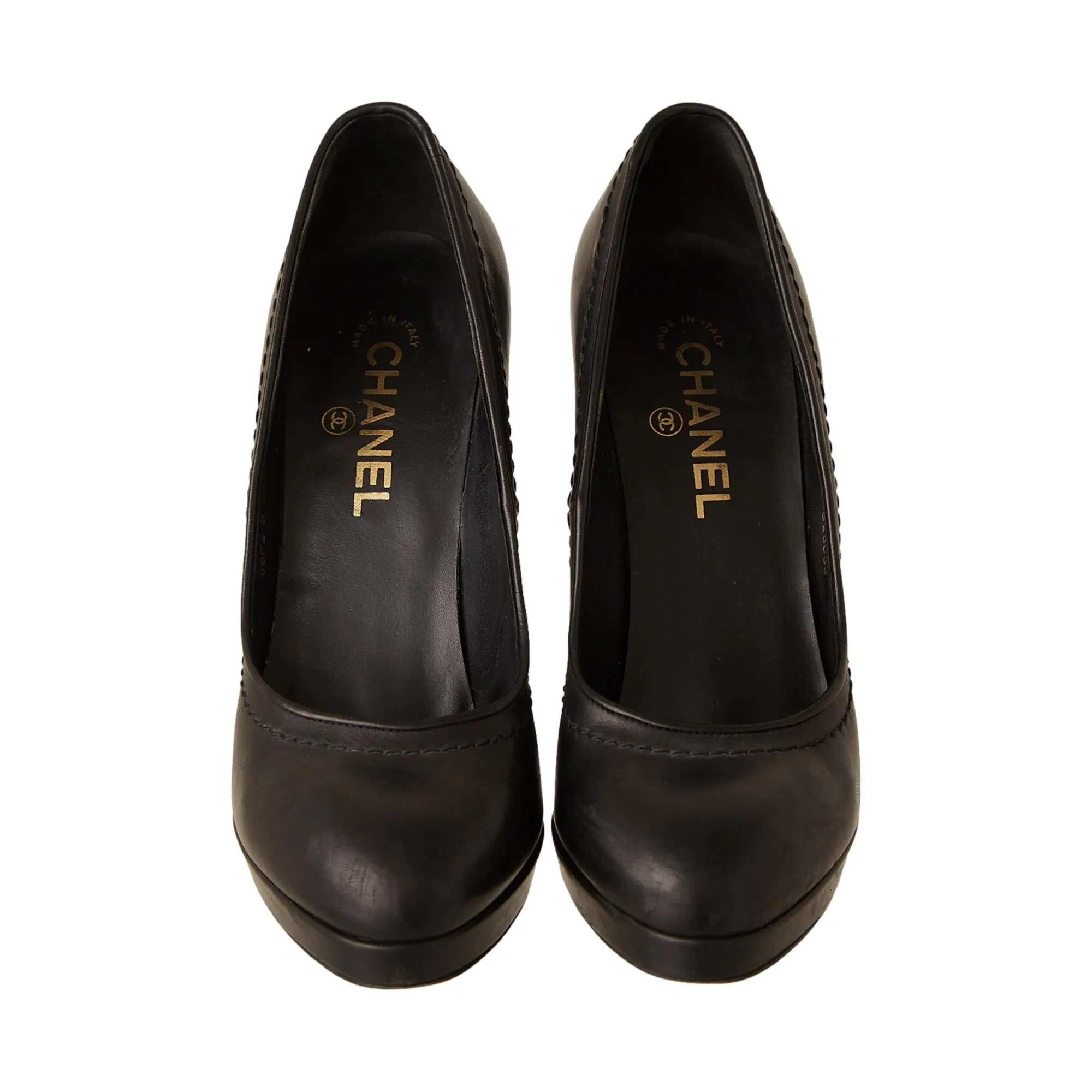 Chanel Black Cutout Hardware Logo Heels