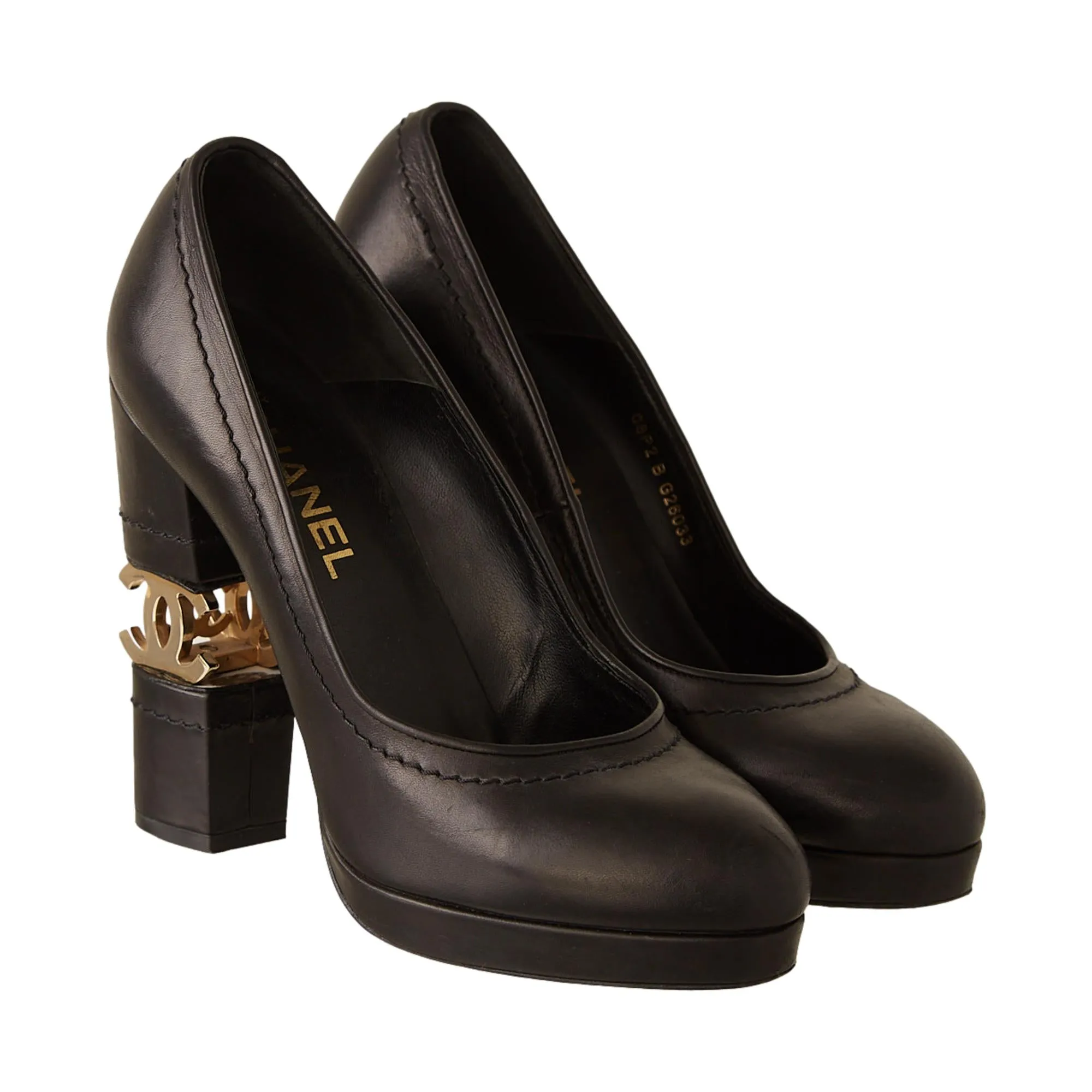 Chanel Black Cutout Hardware Logo Heels