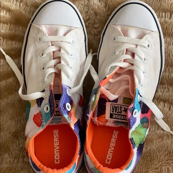 ~Converse~ NWOT Rainbow Blotches White Sneakers