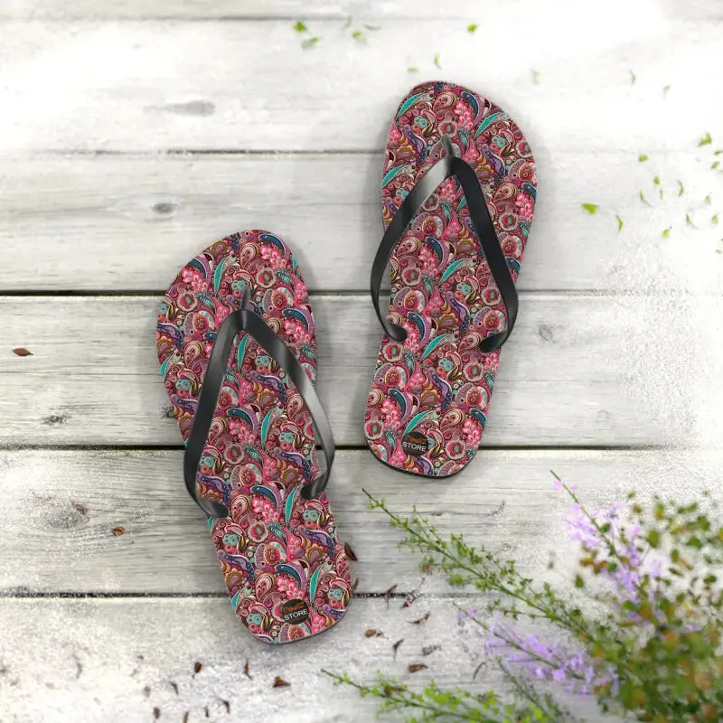 Cool Unisex Pink Paisley Flip Flops for Summer Vibes