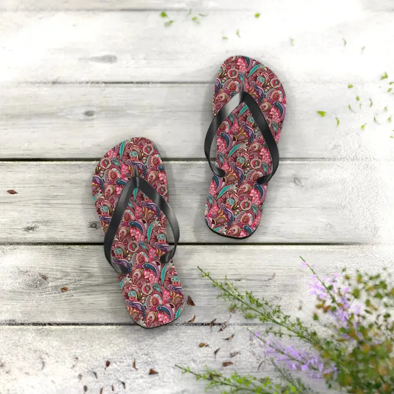 Cool Unisex Pink Paisley Flip Flops for Summer Vibes