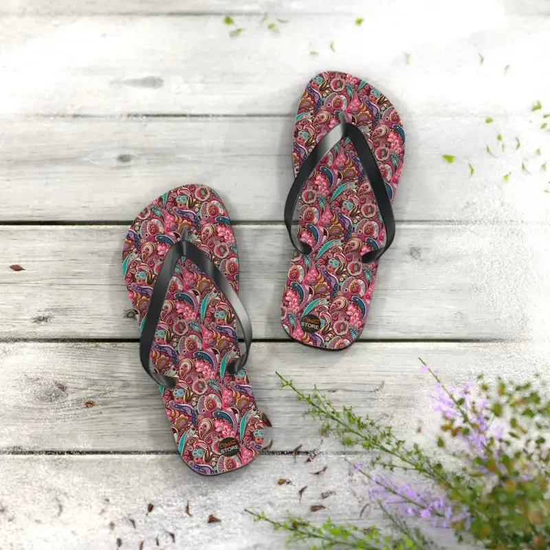 Cool Unisex Pink Paisley Flip Flops for Summer Vibes