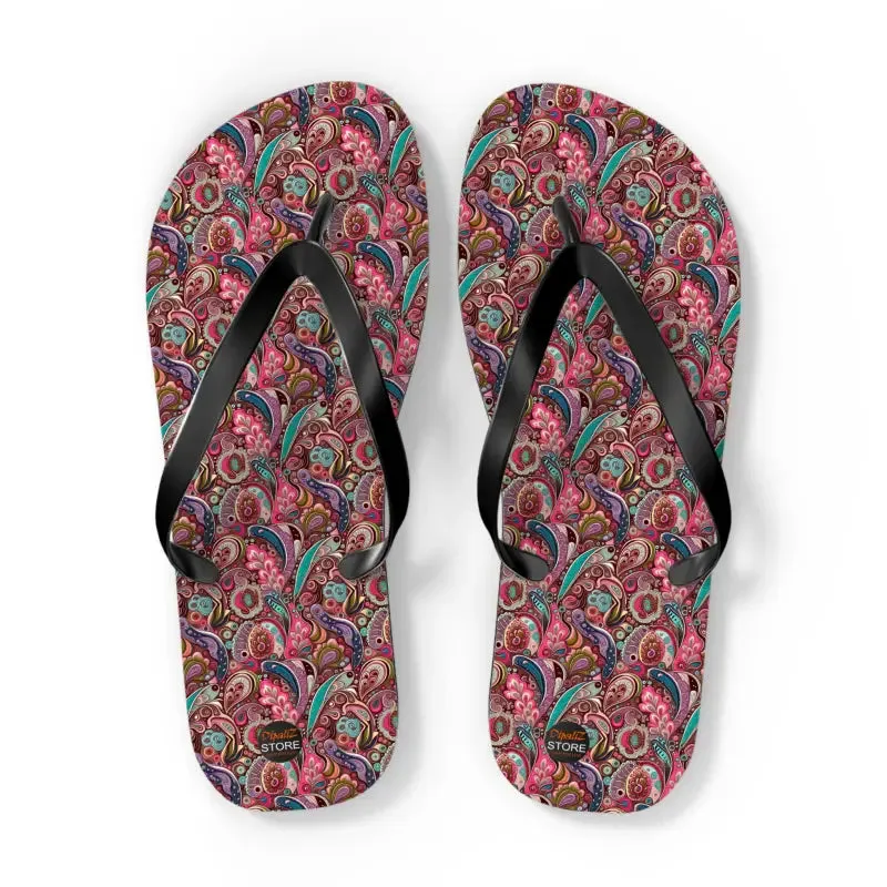 Cool Unisex Pink Paisley Flip Flops for Summer Vibes