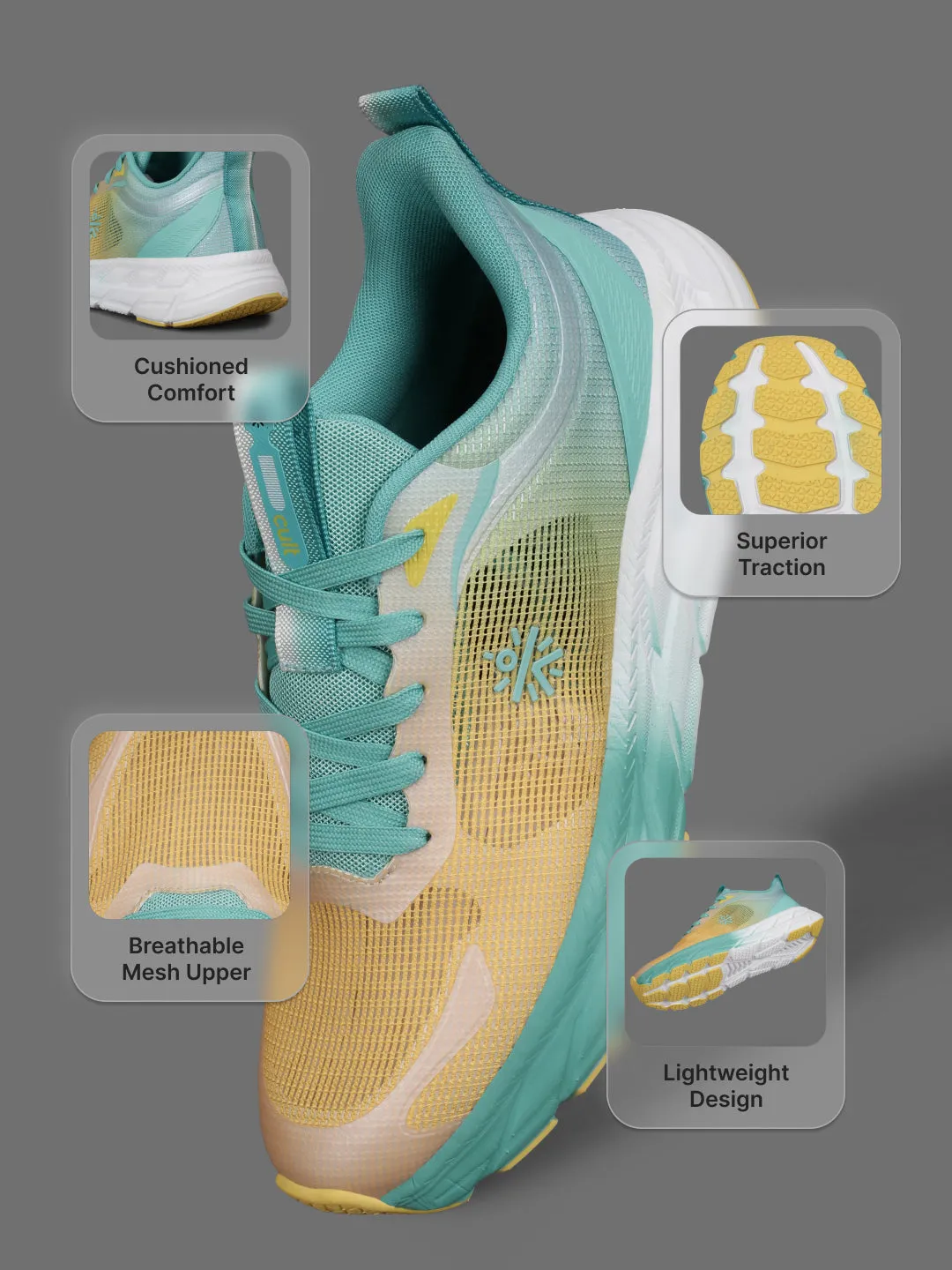 cult Men's Fortis Running Shoes - Yellow/Mint Green