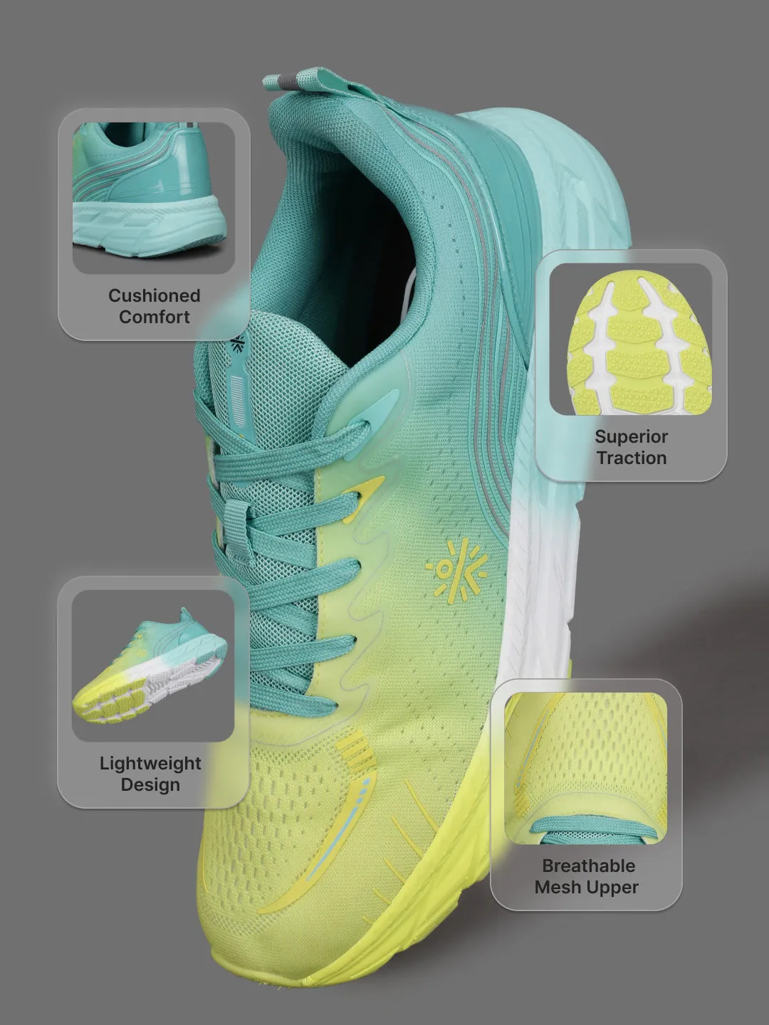 cult Men's Raptor Running Shoes - Lemon Yellow/Mint Green