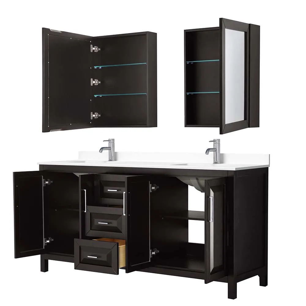 Daria 72 Inch Double Bathroom Vanity in Dark Espresso