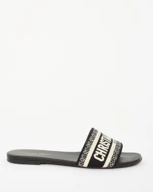 Dior Black Embroidered Dway Slides - 39