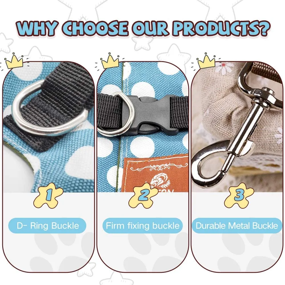 DOTON Cat Harness and Leash Set ,No Pull Escape Proof Cat Vest Harness with Bowknot Polka Dot Easy on Jacket for Walking and Running, Blue, Size Large!