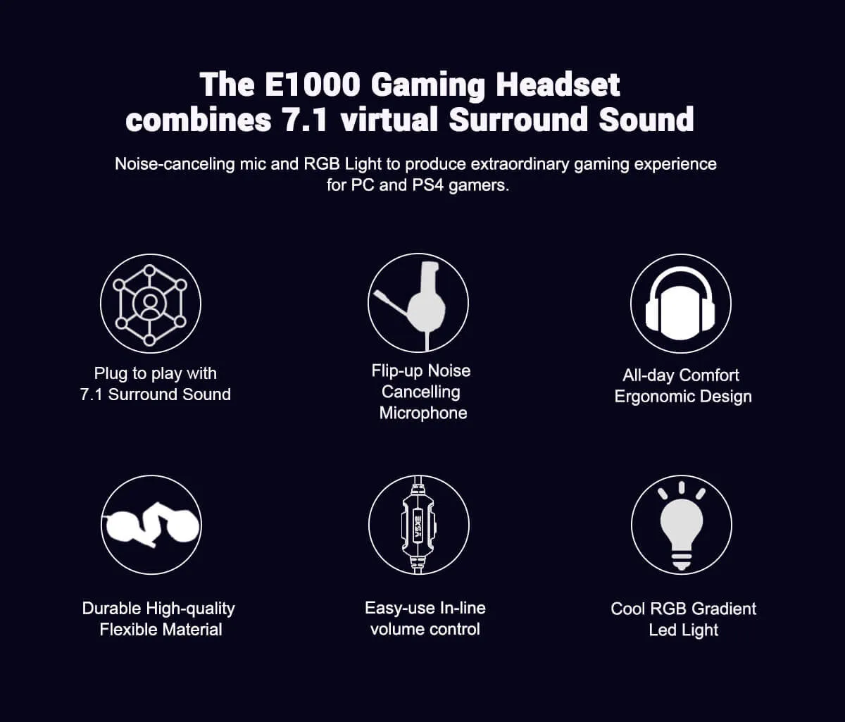 EKSA E1000 USB Plug-to-Play 7.1 Surround Sound Gaming Headset