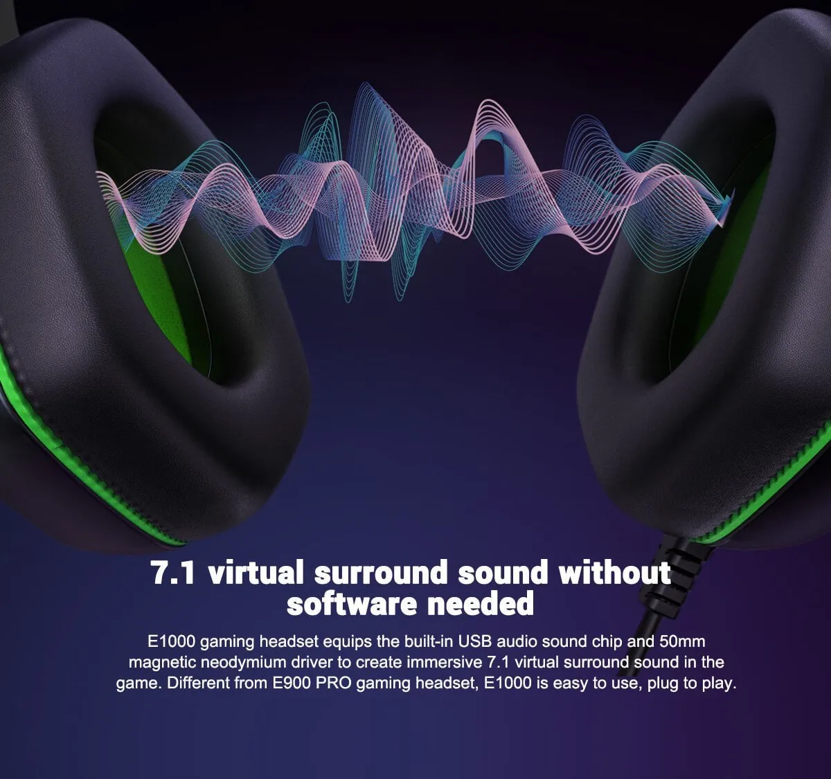 EKSA E1000 USB Plug-to-Play 7.1 Surround Sound Gaming Headset