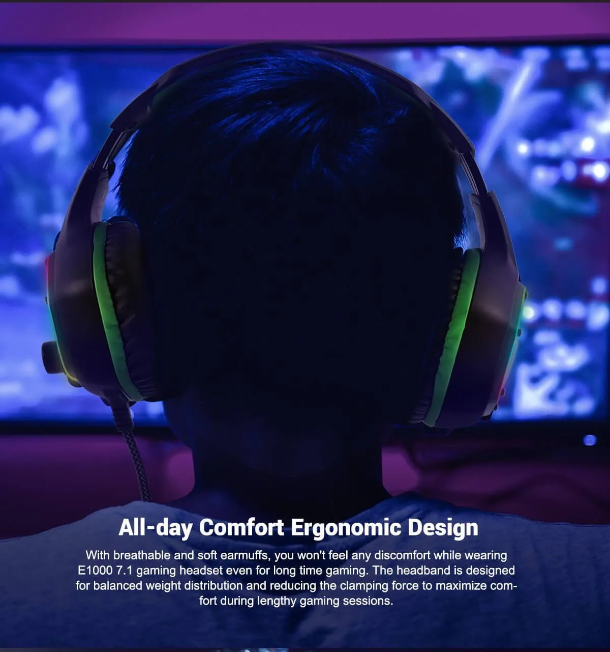 EKSA E1000 USB Plug-to-Play 7.1 Surround Sound Gaming Headset