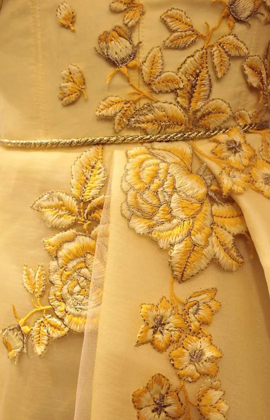 Elegant Baby Yellow A-line Floral Long Prom Dress, Ball Gown, PD1420