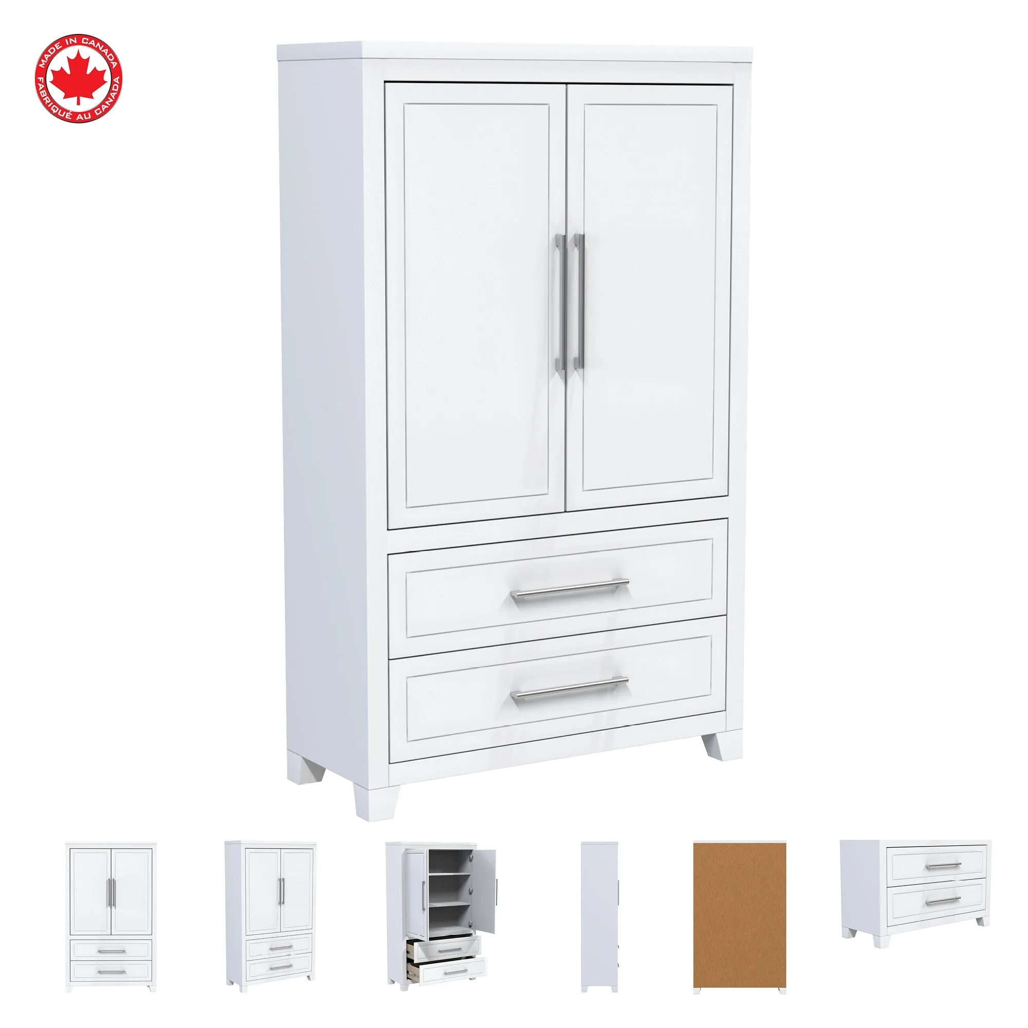 emma armoire storage organizer - shelves with 2 drawers home decor, white