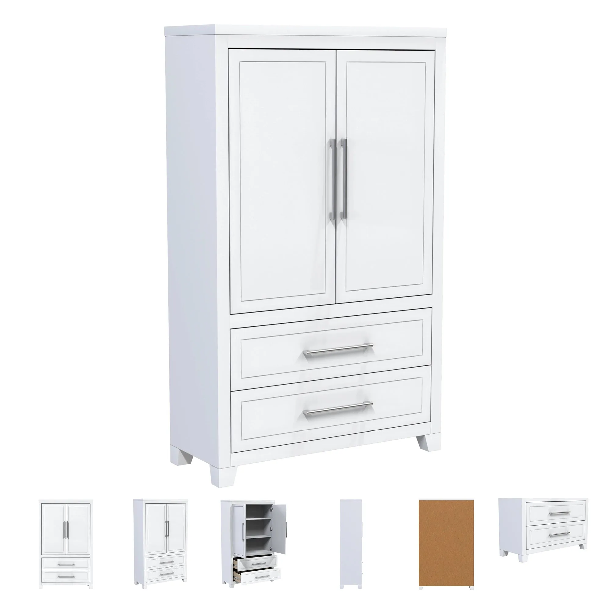 emma armoire storage organizer - shelves with 2 drawers home decor, white