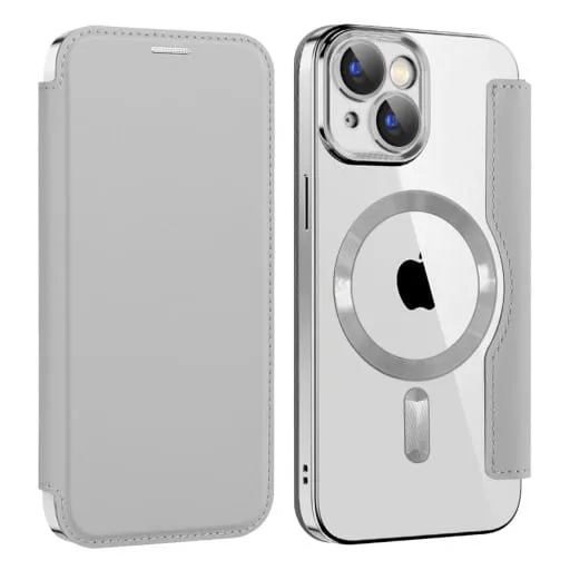 Etui Flip Wallet Magsafe iPhone 13 Pro Max - Srebrny