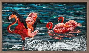 Flamingo Arrival Textile Art