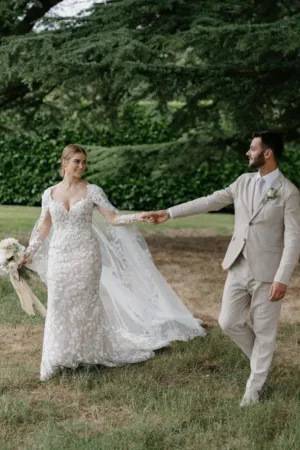 Floral Appliqued Sweetheart Neck Sheath Wedding Dress with Cape APW0414