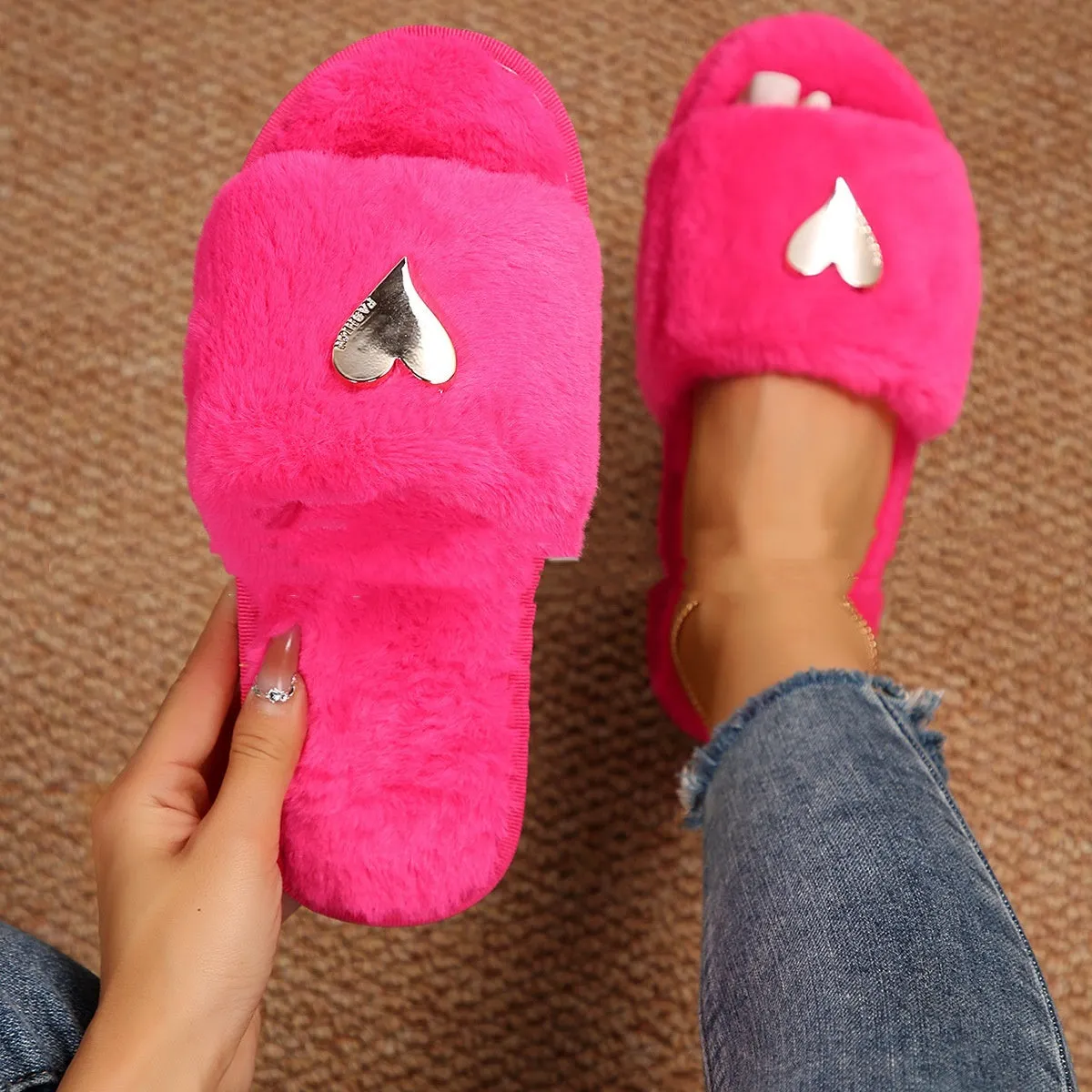 Fluffy Slipper Fall Winter Warm Home Fur Furry Slippers