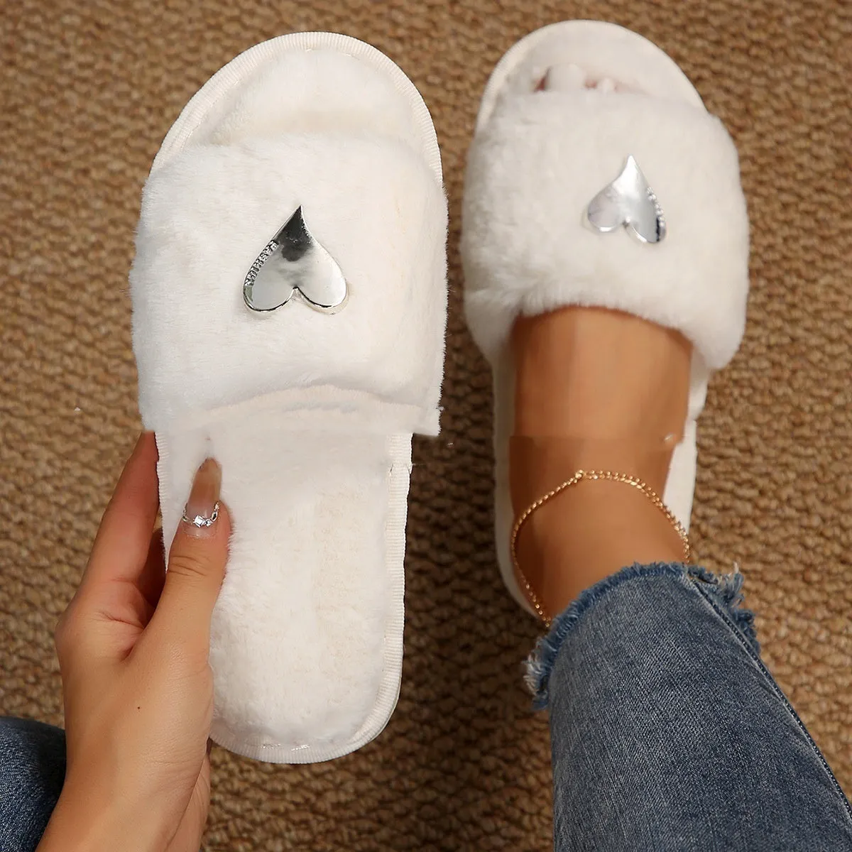 Fluffy Slipper Fall Winter Warm Home Fur Furry Slippers