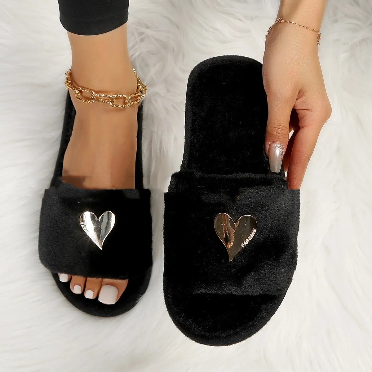 Fluffy Slipper Fall Winter Warm Home Fur Furry Slippers