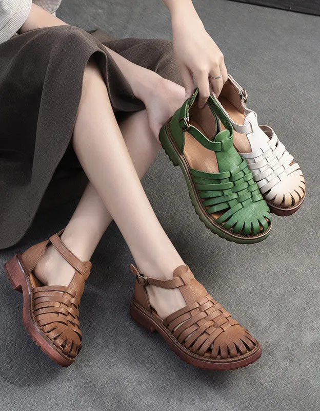 Genuine Leather Woven T-strap Fishermen Sandals