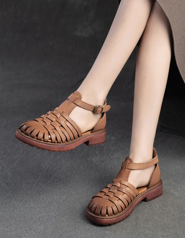Genuine Leather Woven T-strap Fishermen Sandals