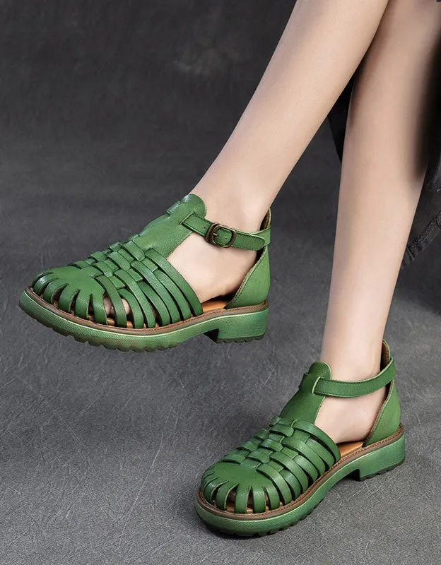 Genuine Leather Woven T-strap Fishermen Sandals