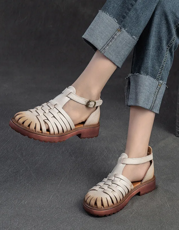 Genuine Leather Woven T-strap Fishermen Sandals