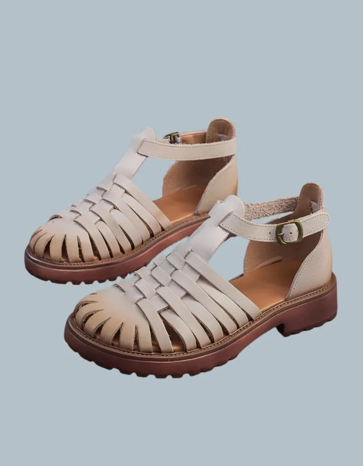 Genuine Leather Woven T-strap Fishermen Sandals