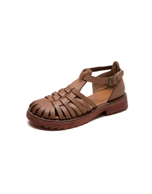 Genuine Leather Woven T-strap Fishermen Sandals
