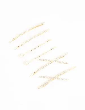 Gold Pave & Single Diamante Slides 6-Pack