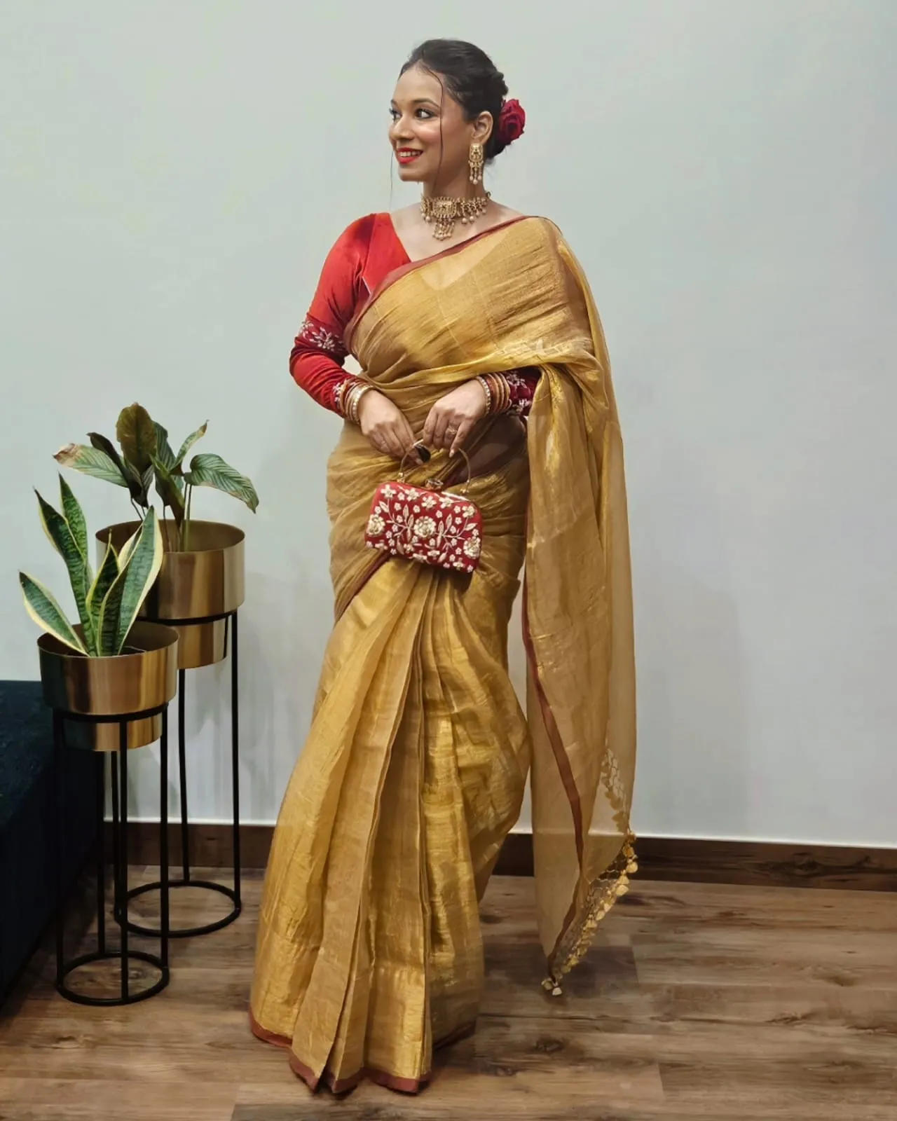 Golden Tissue Silk Saree With Blouse