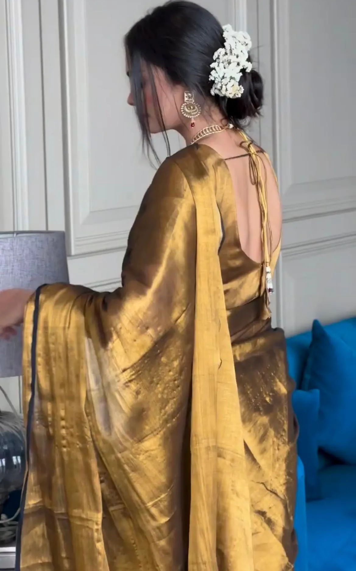 Golden Tissue Silk Saree With Blouse