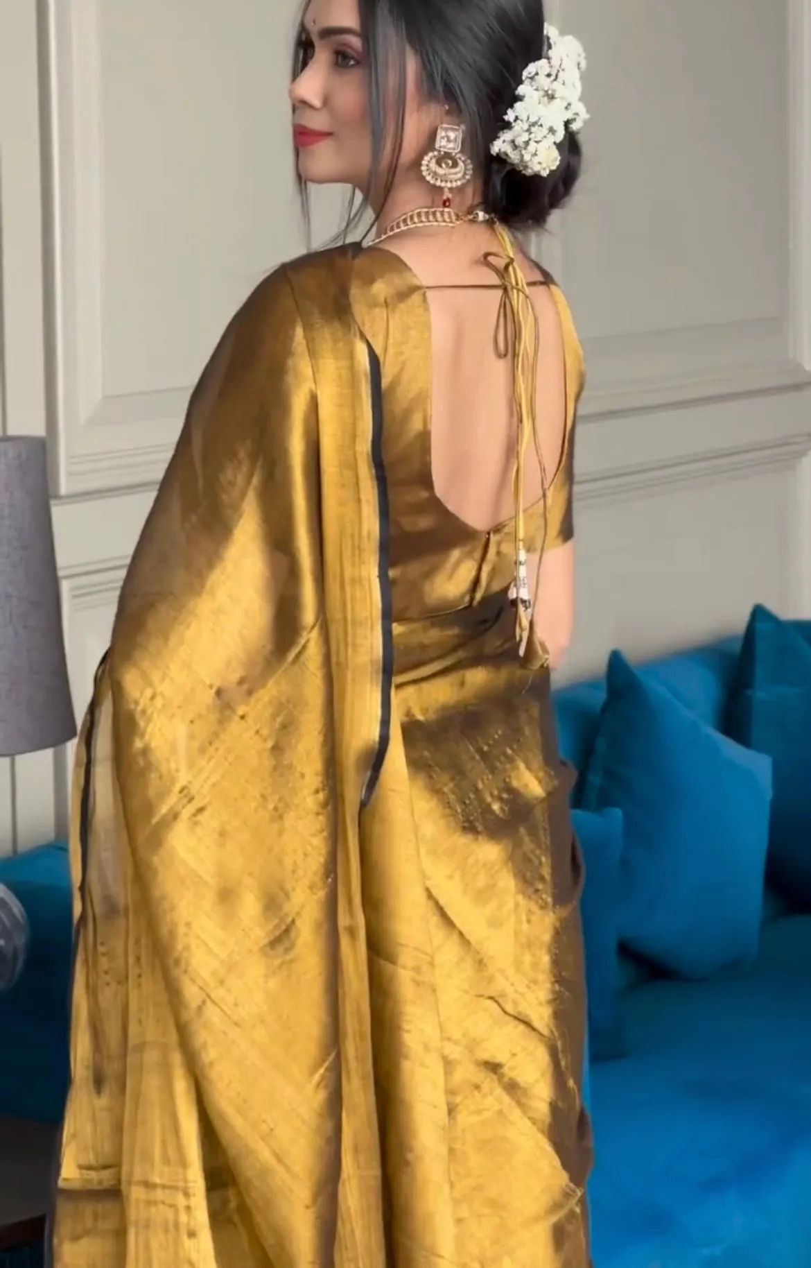 Golden Tissue Silk Saree With Blouse