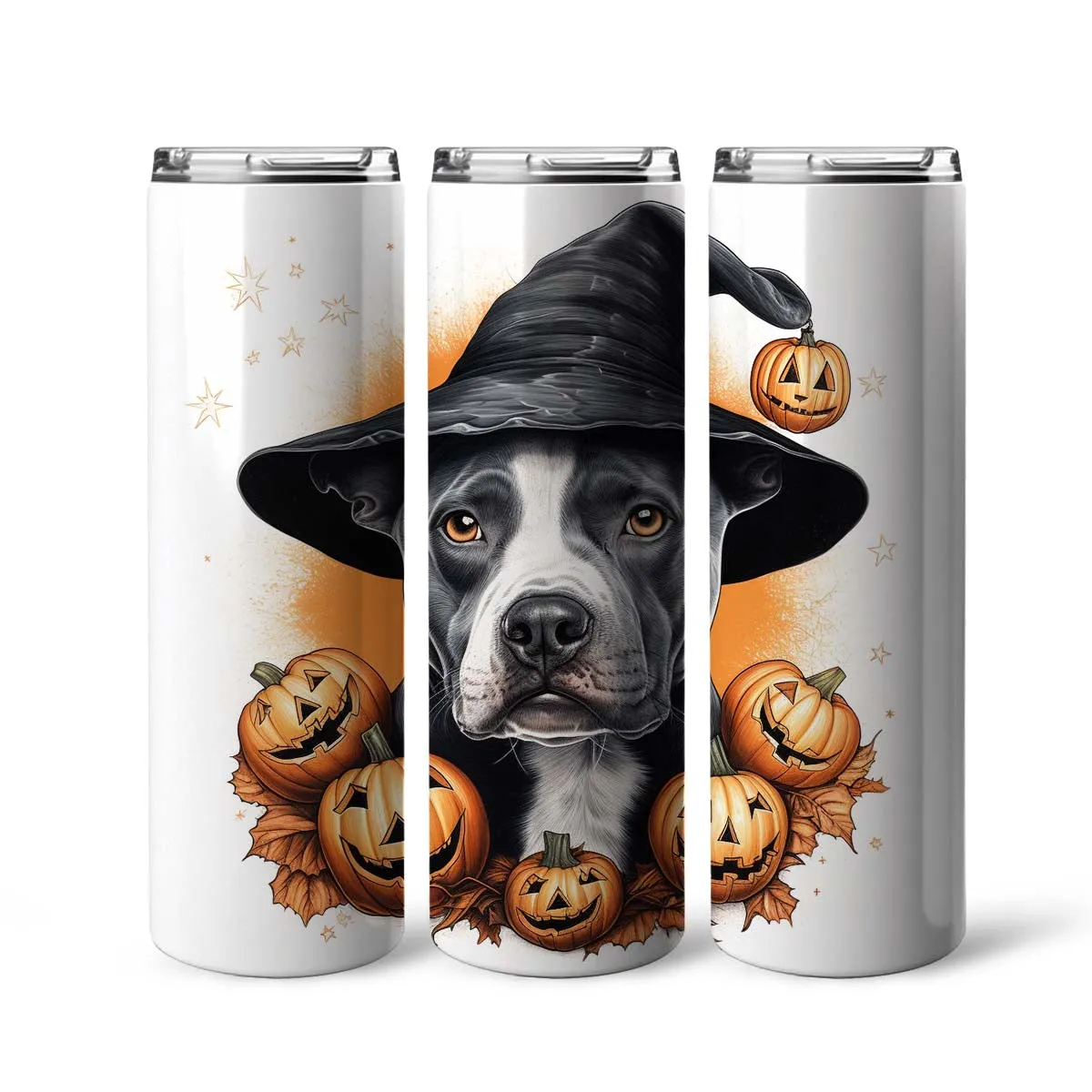 Happy Halloween Pit Bull With Pumpkin 20oz Skinny Tumbler, Pit Bull Tumbler, Pets Dog Lover, Dog Mom Dog Dad, Vibrant Tumbler, Trending Tumbler