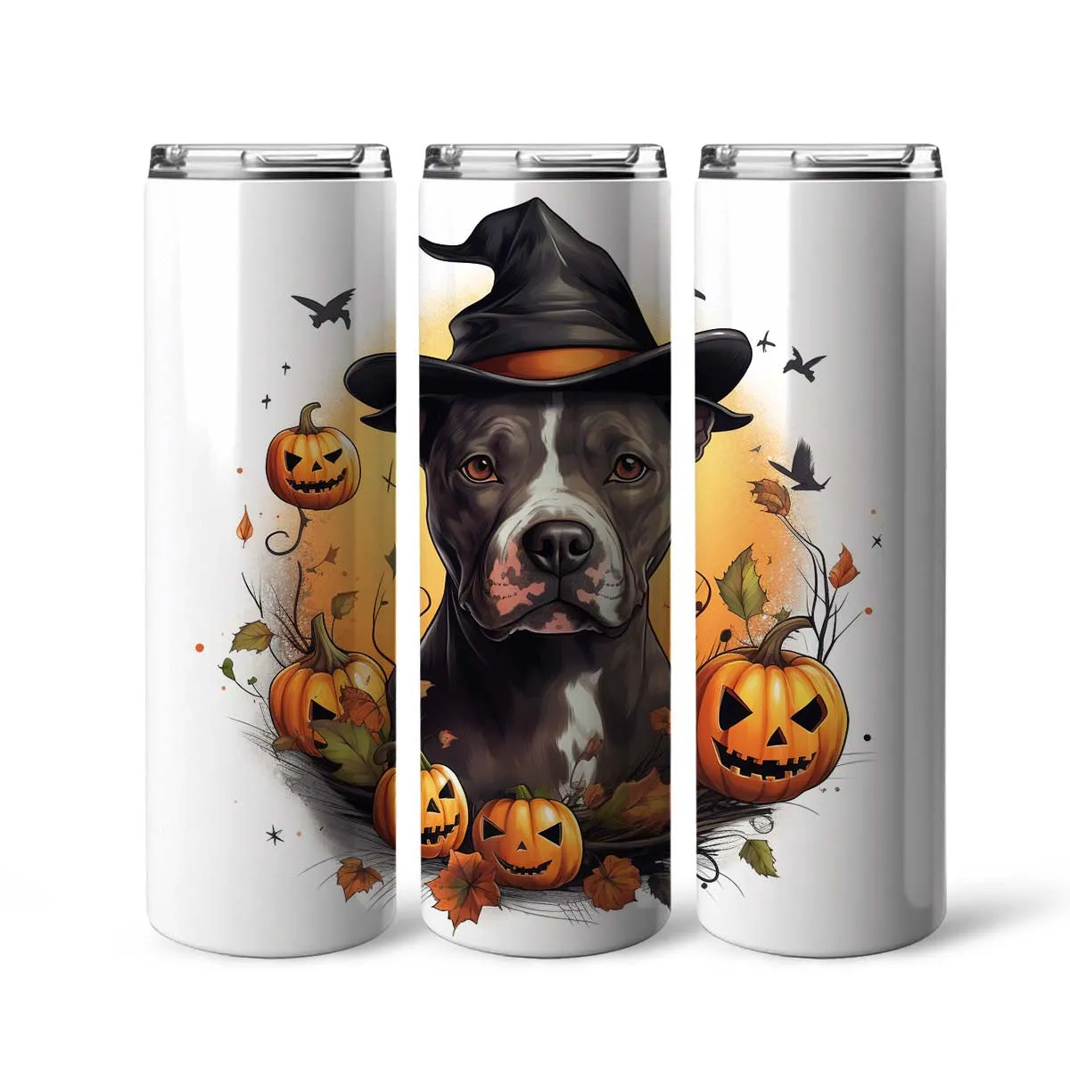 Happy Halloween Pit Bull With Pumpkin 20oz Skinny Tumbler, Pit Bull Tumbler, Pets Dog Lover, Dog Mom Dog Dad, Vibrant Tumbler, Trending Tumbler