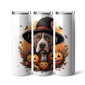 Happy Halloween Pit Bull With Pumpkin 20oz Skinny Tumbler, Pit Bull Tumbler, Pets Dog Lover, Dog Mom Dog Dad, Vibrant Tumbler, Trending Tumbler
