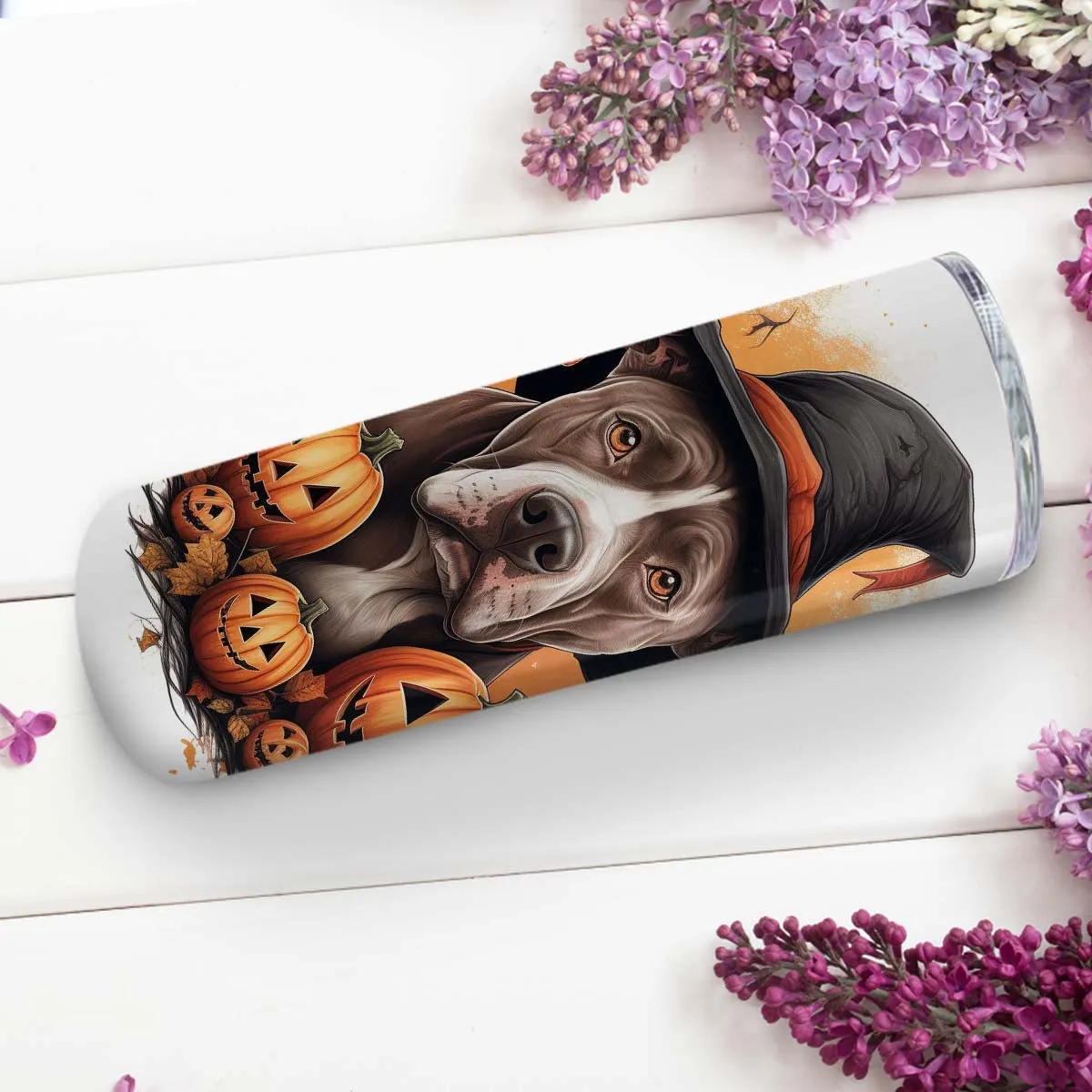 Happy Halloween Pit Bull With Pumpkin 20oz Skinny Tumbler, Pit Bull Tumbler, Pets Dog Lover, Dog Mom Dog Dad, Vibrant Tumbler, Trending Tumbler