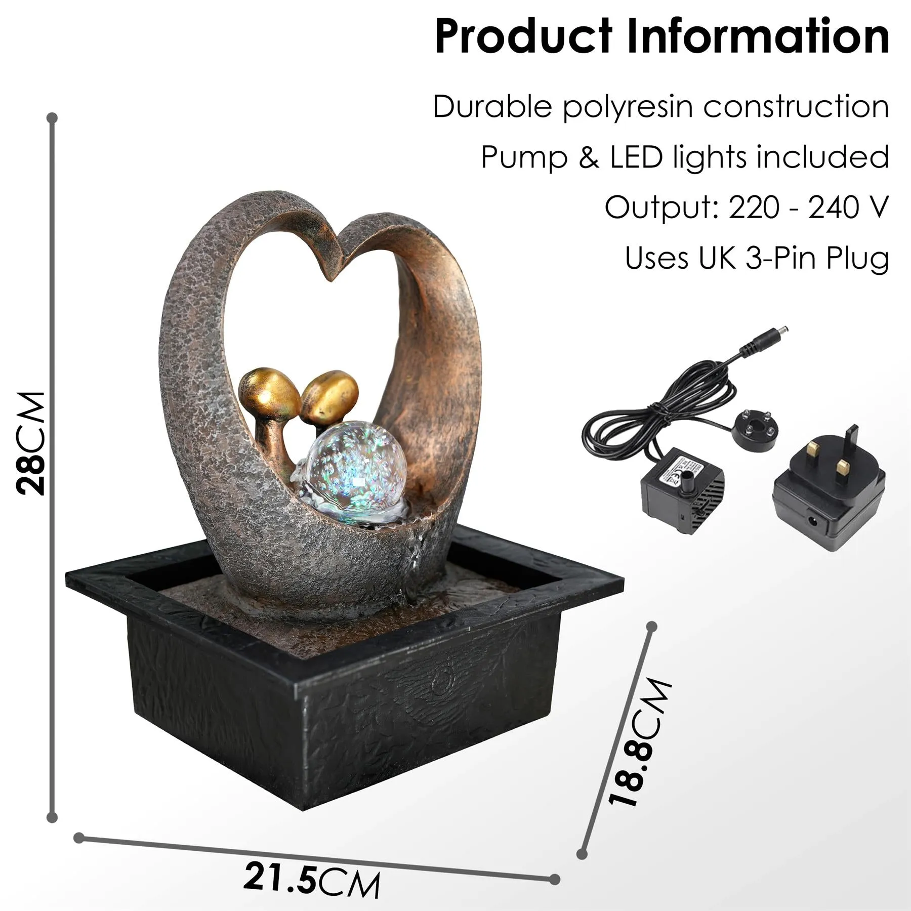 Heart Water Feature Indoor With LED