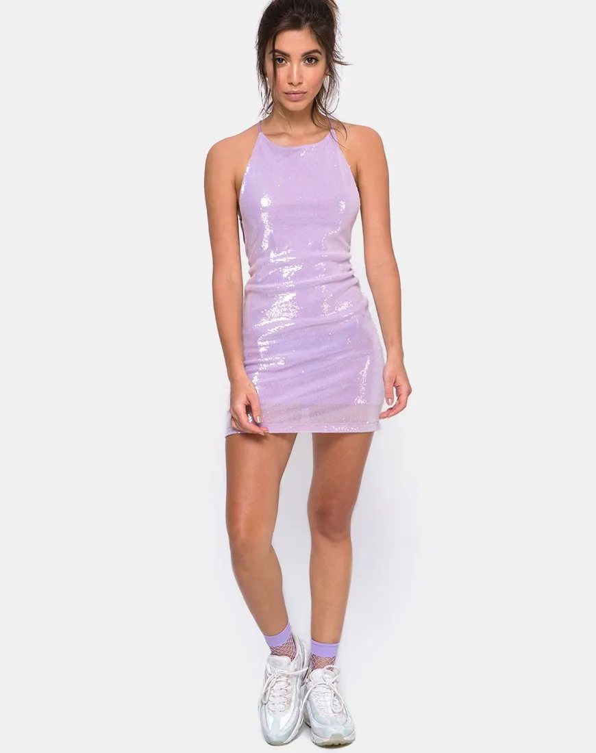 Hedi Dress in Matte Mini Sequin Lilac