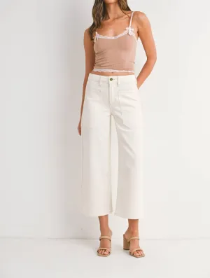 High Rise Cropped Wide Leg Jeans In Off White