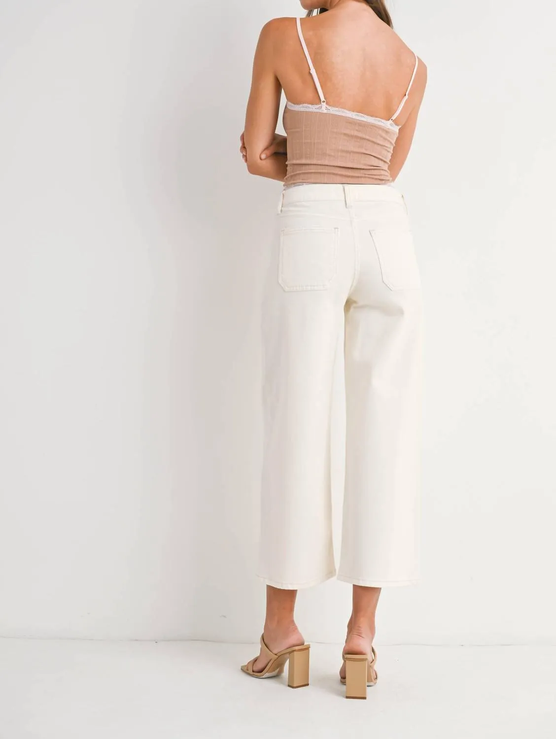 High Rise Cropped Wide Leg Jeans In Off White