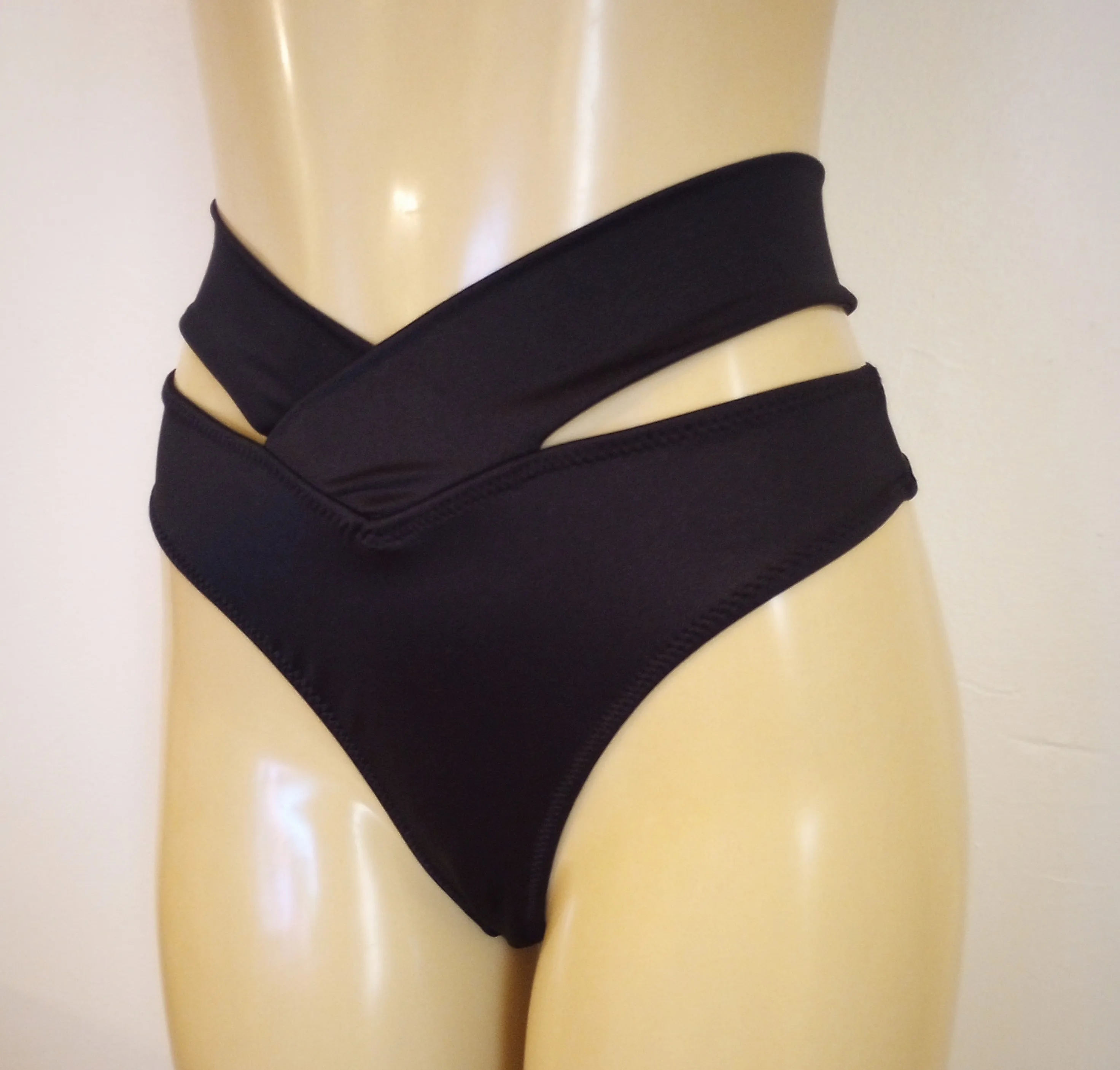 High Waisted Thong Strappy Crossover Band Bikini Bottom