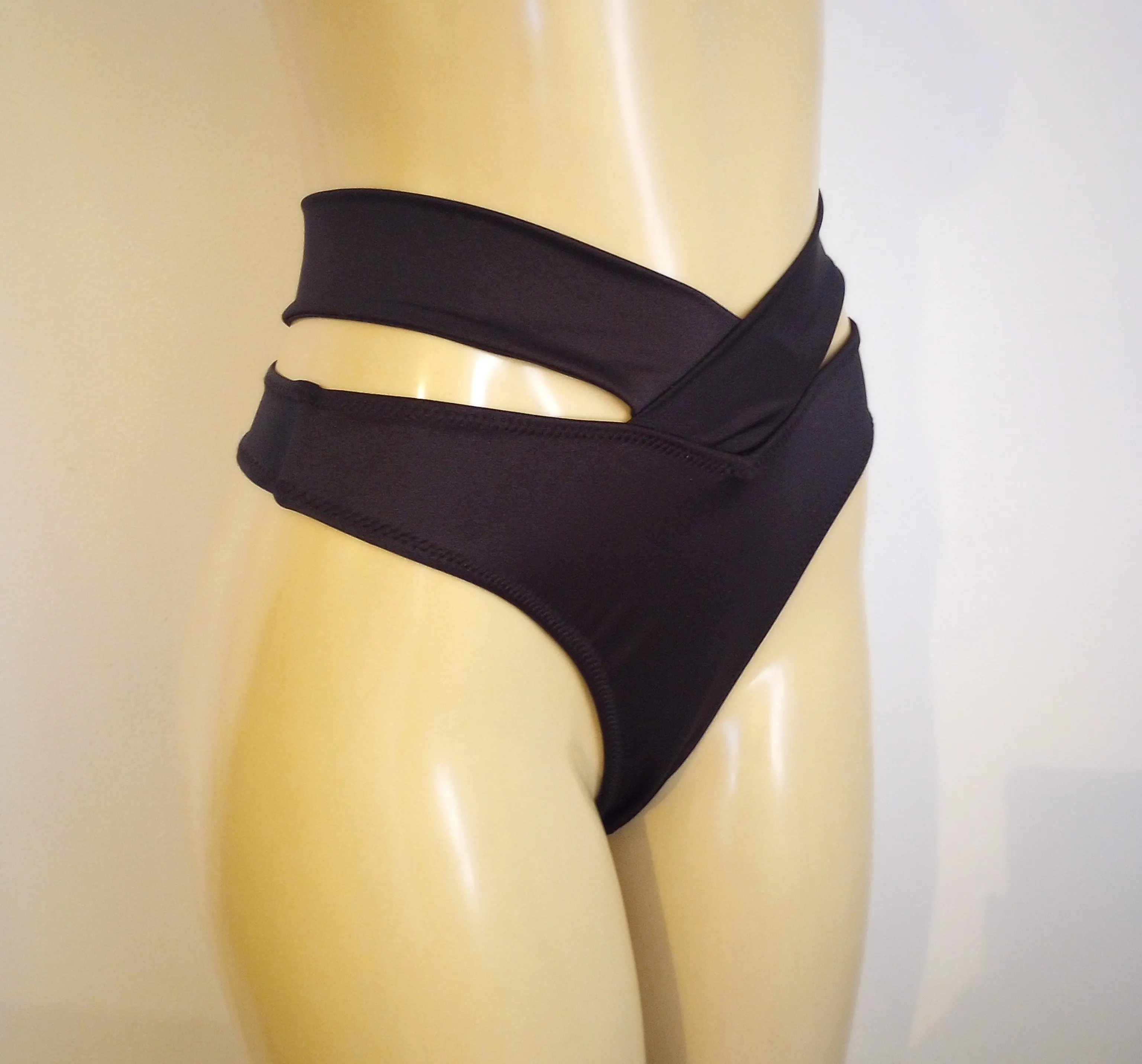 High Waisted Thong Strappy Crossover Band Bikini Bottom
