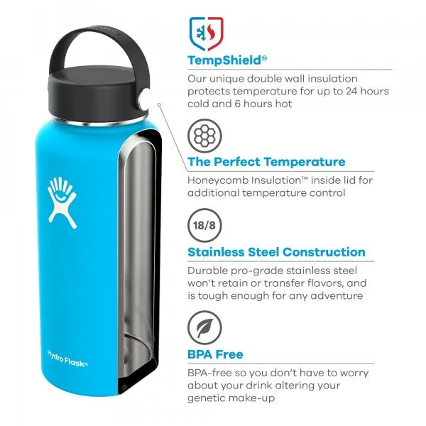 Hydro Flask Water Bottle - Stainless Steel & Vacuum Insulated - Wide Mouth with Leak Proof Flex Cap - 32 oz