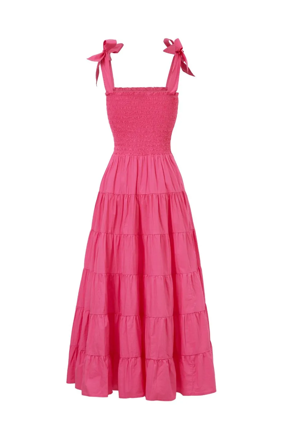 Isabella Hot Pink Cotton Poplin Strappy Tiered Maxi Dress