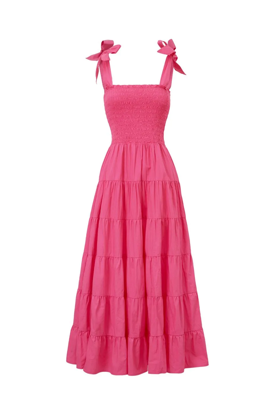 Isabella Hot Pink Cotton Poplin Strappy Tiered Maxi Dress