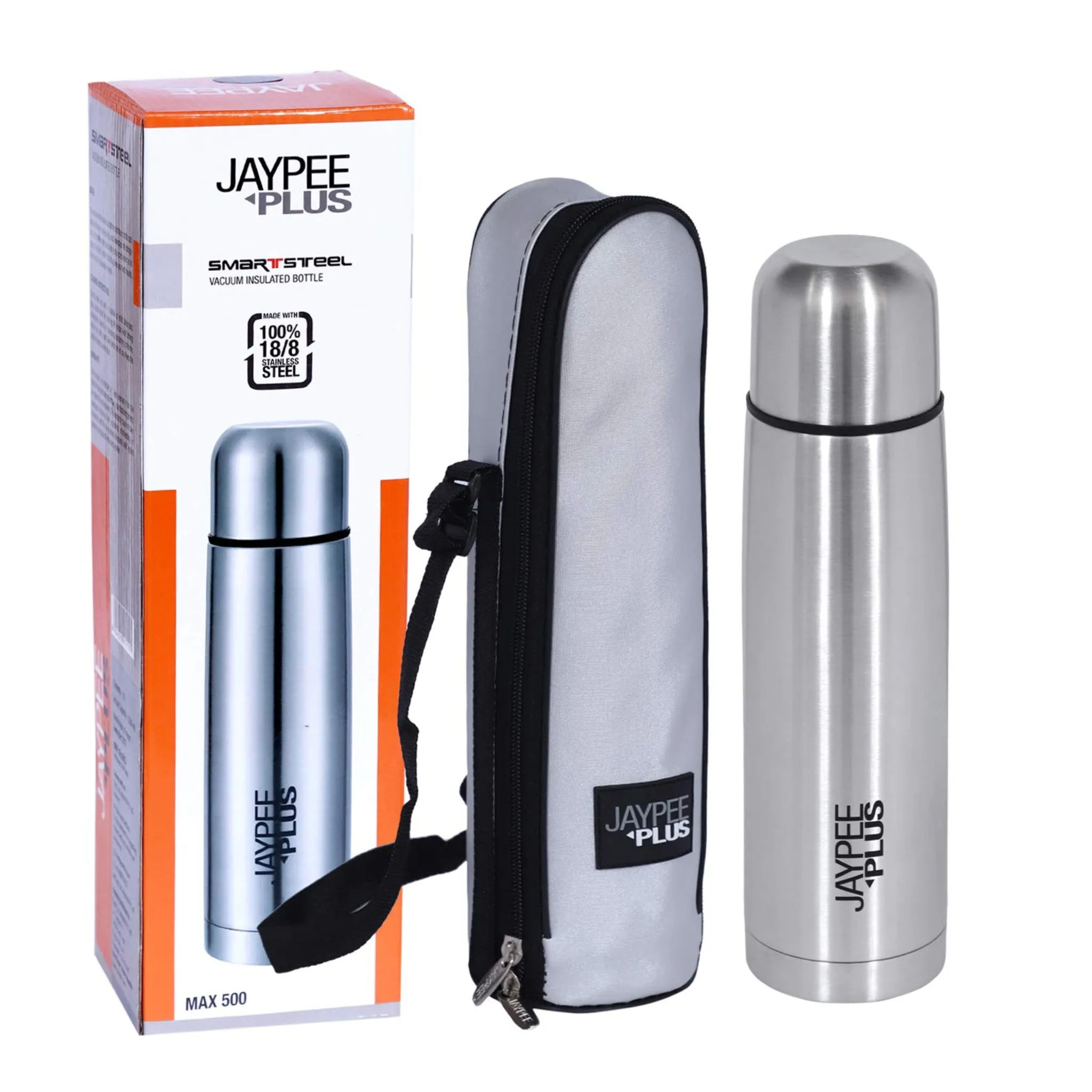 Jaypee Plus Max 500 Thermosteel Flip Lid Flask, 500 ml, Silver, Metallic