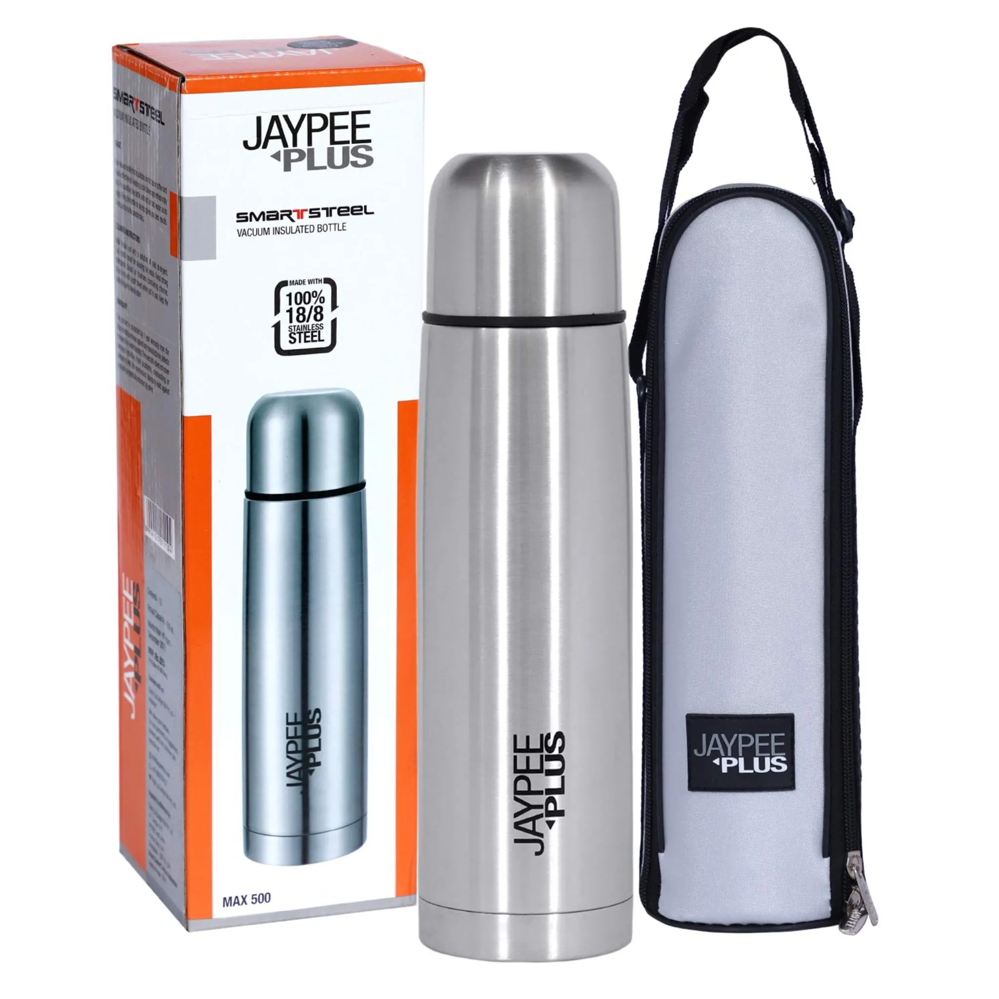Jaypee Plus Max 500 Thermosteel Flip Lid Flask, 500 ml, Silver, Metallic