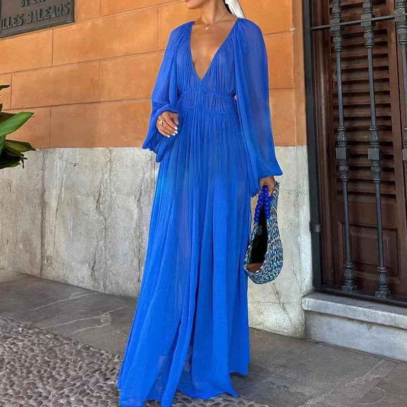 Jenneth - Loose Puff Long Sleeve Maxi Dress
